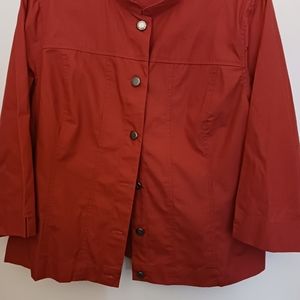 Red denim style no collar jacket